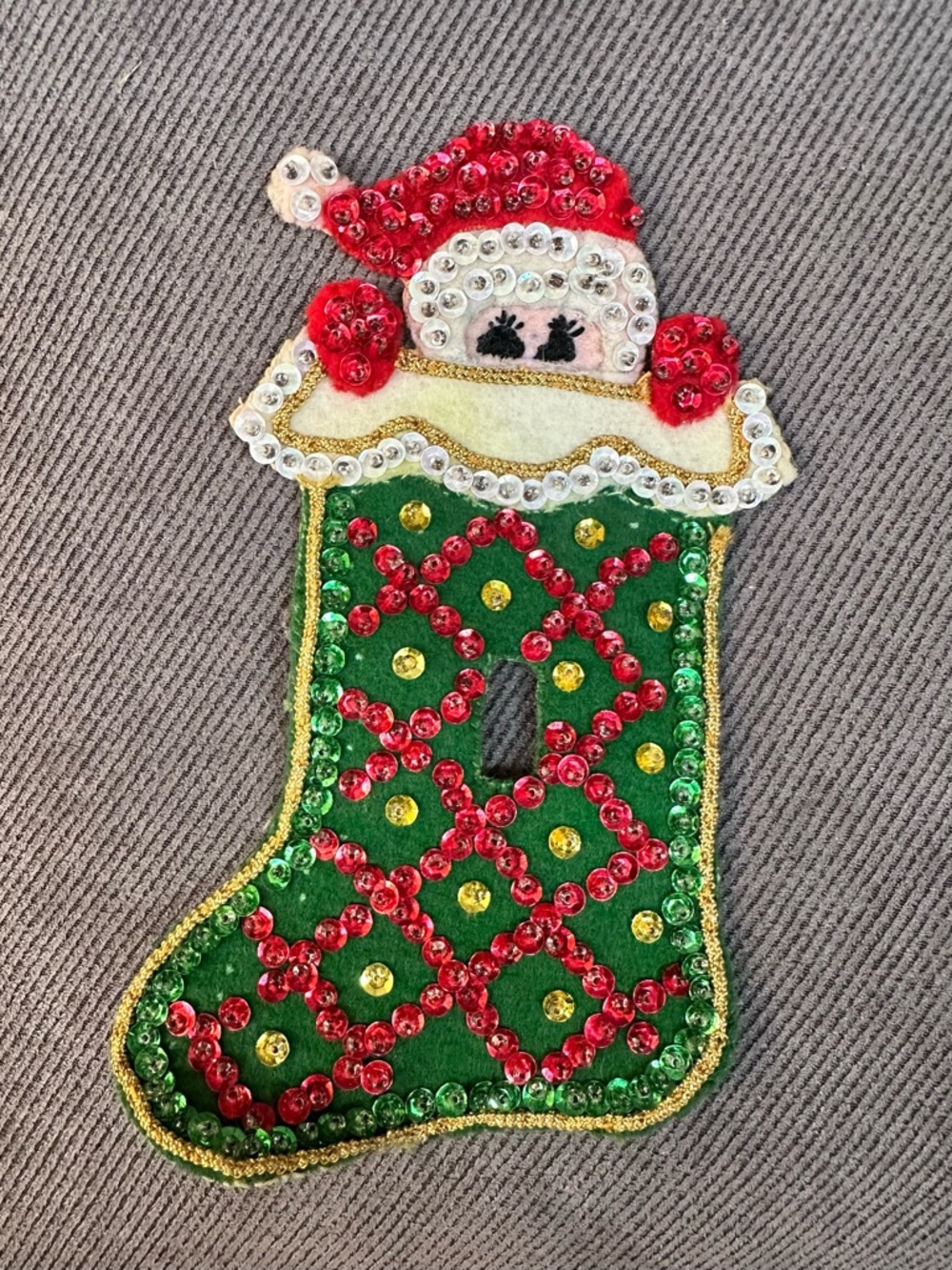 Vintage Bucilla sequin Santa switch cover Christmas